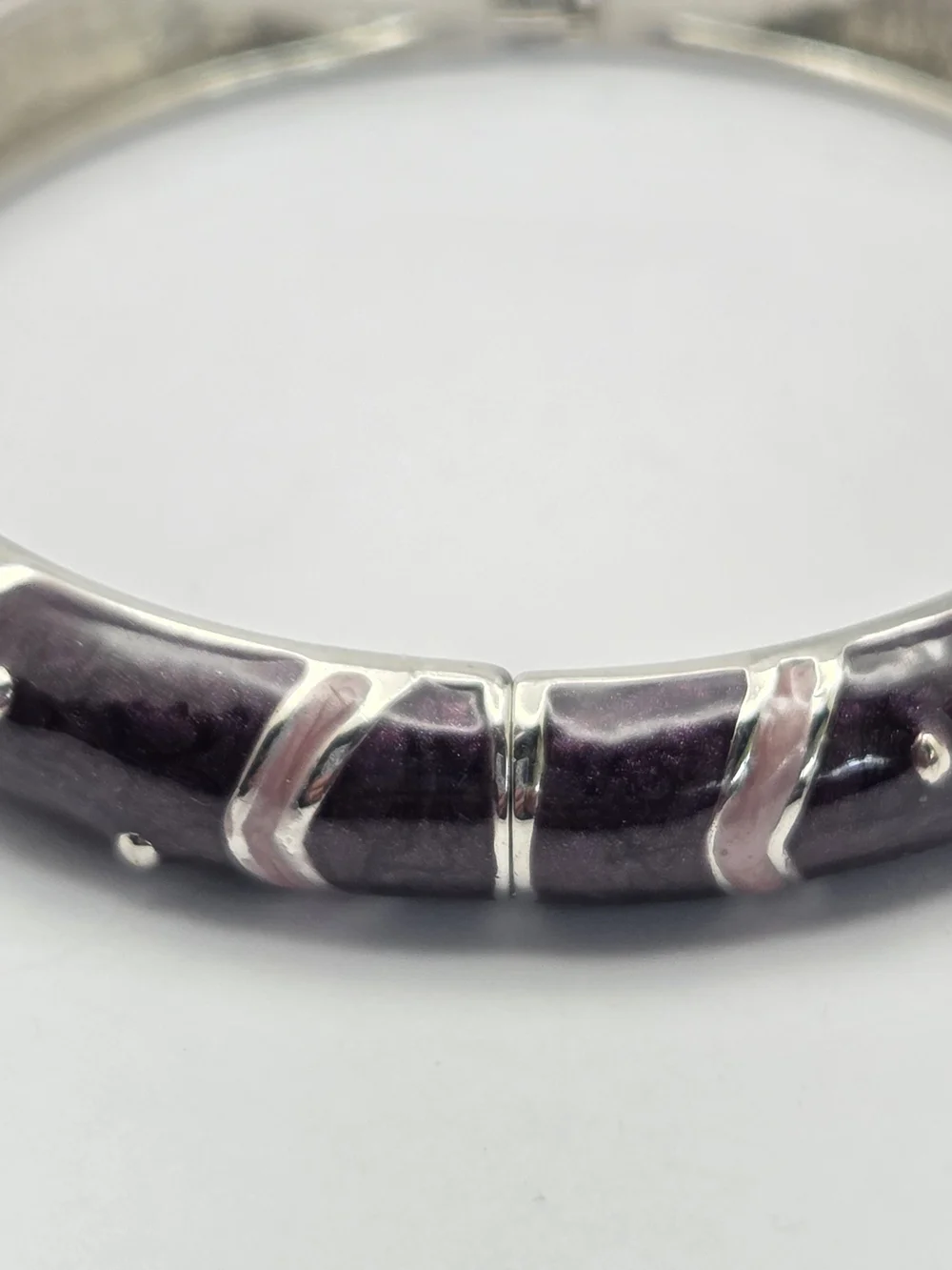 Premier Designs Purple & Pink Enamel Hinged Bangle Silver Tone Rhinestone Accent